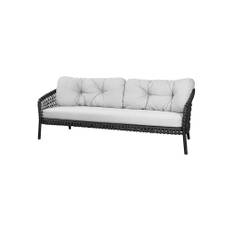 Cane-line - Ocean Large 3-pers. Sofa - Trädgårdssoffa - Frame: Cane-line Soft Rope, Dark Grey / Cushion: White grey, Cane-line Link - W202 x D90 x H73 x SH40 cm