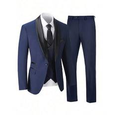 Furuyal herrkostymer 3 delar kostymset för män Gentleman Business Slim Fit Tvåknapps Solid Bröllopsfest Blazer Dubbelknäppt Västbyxa Set Bal Marinblå (L,M,S,XL,XS,XXL,XXXL)