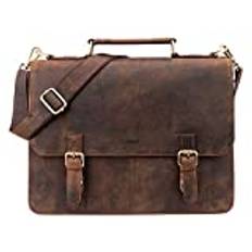 LEABAGS Läderportfölj män och kvinnor I äkta läder laptopväska upp till 15 tum I axelväska med axelrem I axelväska I Messenger Bag I arbetsväska I lärarväska, Vintage rödbrun, Einheitsgröße, Bohemisk,
