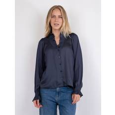 Neo Noir Brielle Satin Blouse Kvinde Midnight Blue Langærmede Bluser Str 36 - hos Magasin