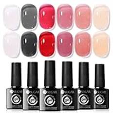 UR SUGAR UV nagellack gelé, 6 färger gummibas gel coat för naglar röd svart vit rosa, gel nagellack gelé gel nagelpolering, builder gel shellac blötläggning av UV LED manikyr gör-det-själv hemma