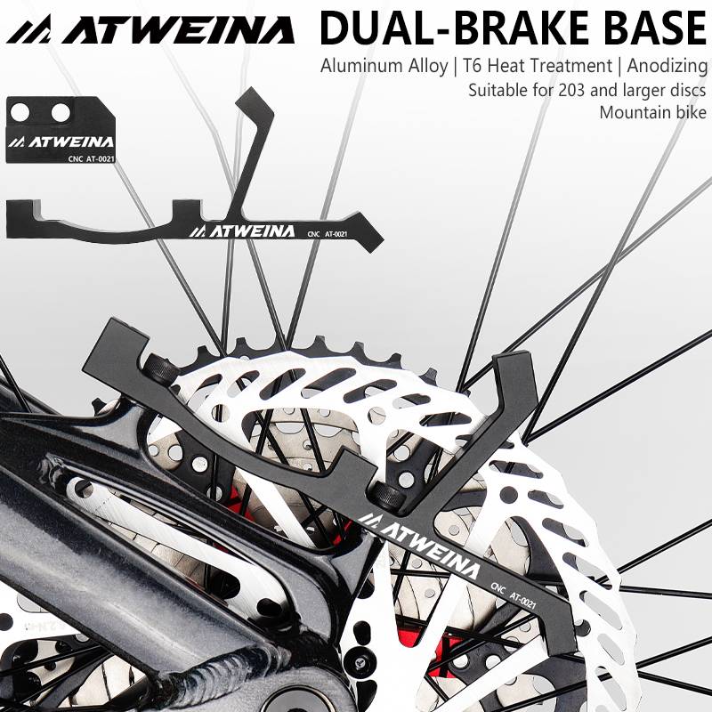ATEWINA MTB Dual Disc Brake Adapter Kit CNC Aluminum Alloy Post Mount for 203mm+ Rotors and Oil Pipe Divider