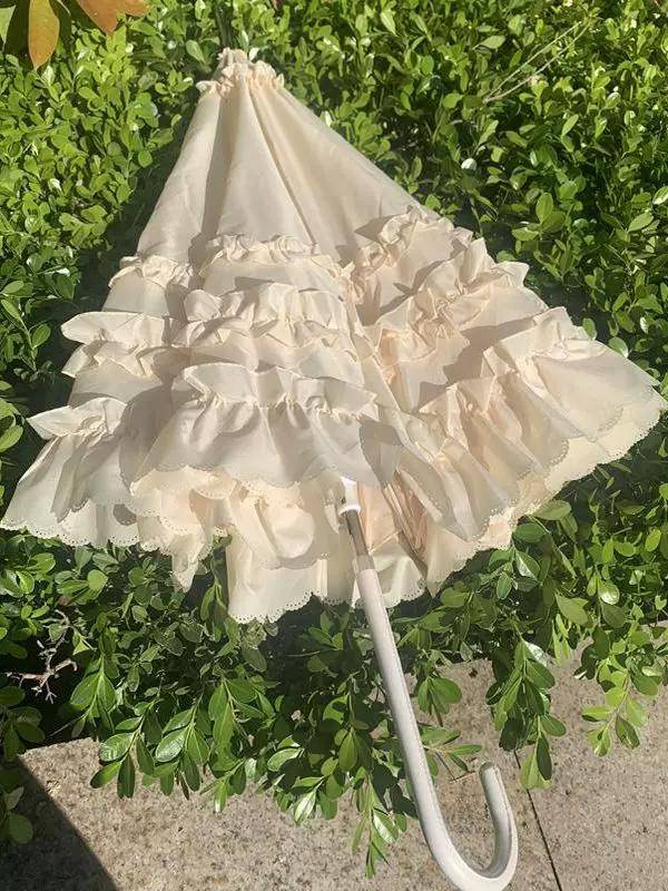 Lolita Paraply Blomma Bröllop Spets Paraply Dam Regn och Regn Dubbelanvändning Brud Paraply Långt Handtag Söt Hushåll Solskydd Vattentät cm