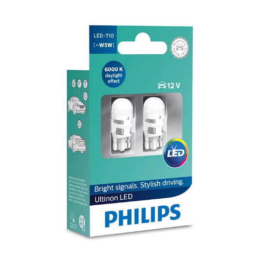 Philips Pærer - Philips Ultinon LED W5W T10 - 6000K / 12V (2 stk)