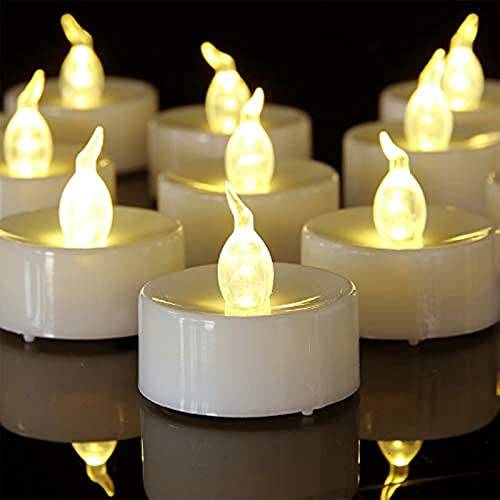 Klassiska vita LED värmeljusljus, 12-pack realistiska flamlösa värmeljus varm gul glödlampa ljus batteri flimrande falska ljus till jul, påsk, halloween, fest, festivaler etc dekorationer