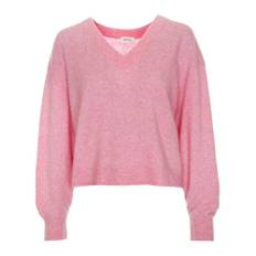 American Vintage, Stickade tröjor & koftor, Dam, Rosa, S, Fluffy V-Neck Knit Sweater