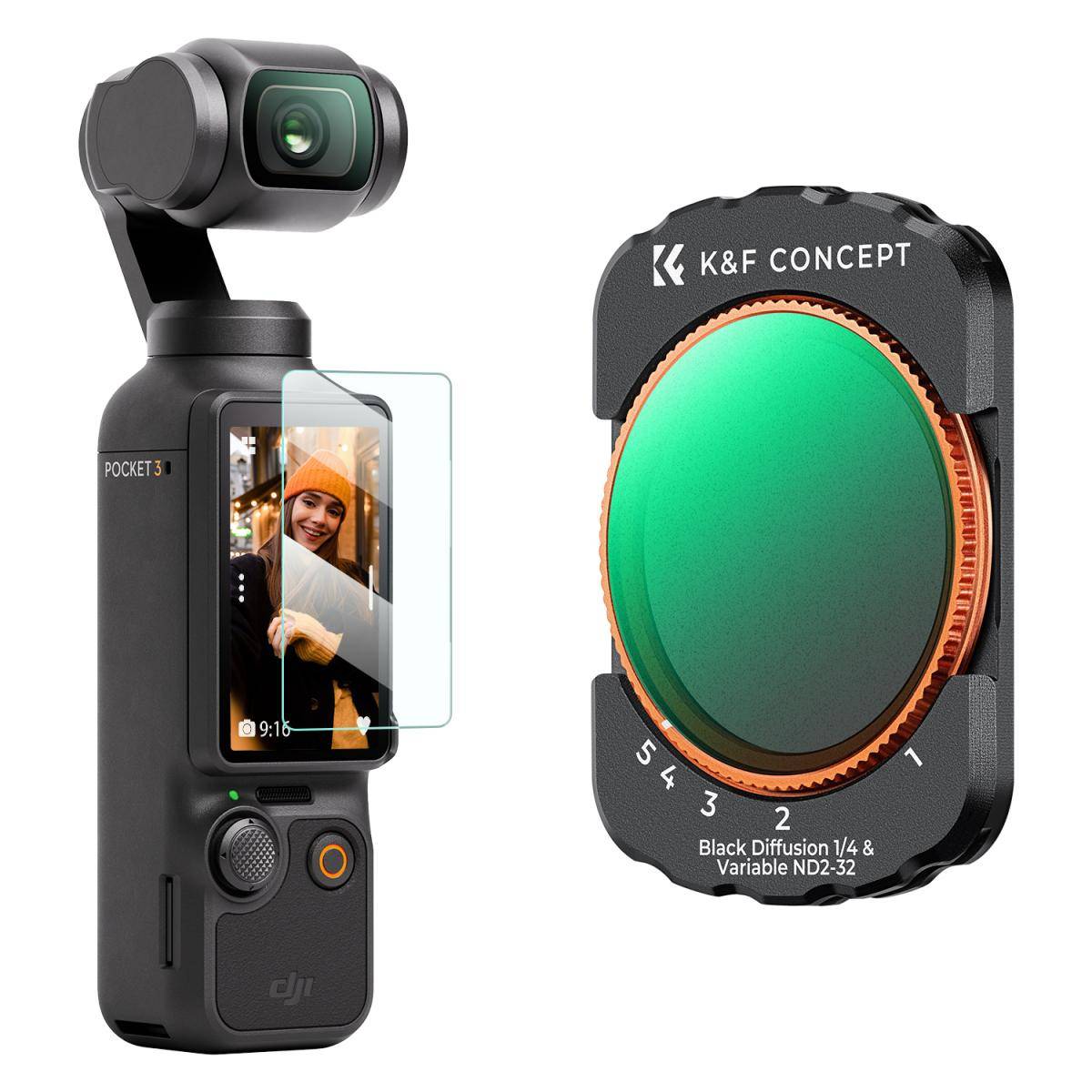 KENTFAITH DJI Osmo Pocket 3 / DJI Osmo Pocket 4 Magnetic Variable ND2-ND32 & Black Mist 1/4 2 in 1 Filter, Multi-Coated / HD Optical Glass / Gimbal Compatible