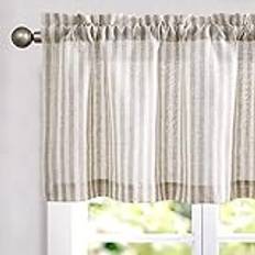 TOPICK Randiga fönstergardiner, linnegardiner med ränder, korta köksgardiner, ogenomskinliga, för kök, matsal och badrum, för litet fönster, 1 st., 125 x 40 cm (B x H), grå på beige