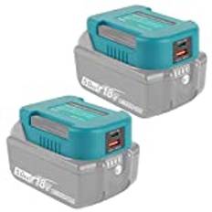 QUPERR 2-pack batteriadapter, USB-laddningsadapter kompatibel med Makita 18V litiumjonbatteri Dubbel USB-laddningsadapter för telefoner med snabb laddning av typ C（Enbart adapter）