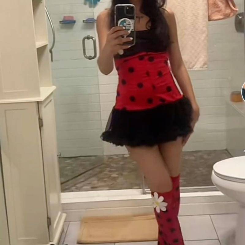 Women Ladybug Costume Halloween Dress up Beetle Wings Bee Fairy Role Play Costume Outfit Dress Headband Leg Warmer cm