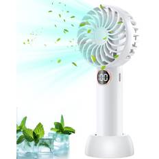 KOOFIT Handventilator, Tragbarer Mini USB Ventilator mit 5 Geschwindigkeiten, Ventilator Klein USB Wiederaufladbar mit Tisch Basis, USB Ventilator Leise Hand Ventilatoren für Reisen, Büro, Draußen