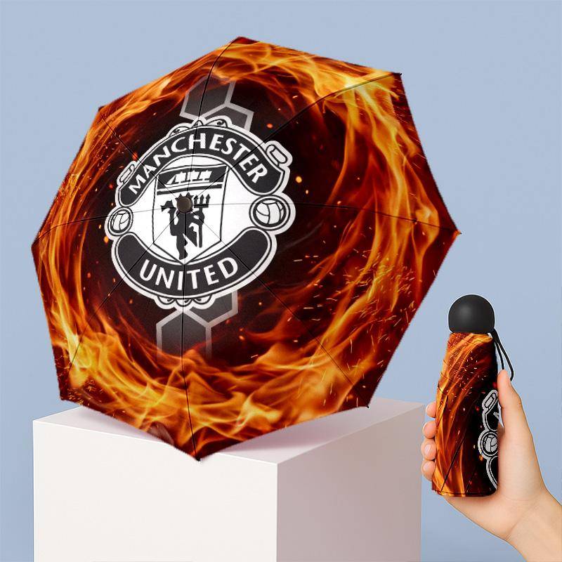 Manchester United FC Mini 5-faldig fickparaply Kompakt Lättvikt Anti-UV Regn Solskyddsparaply Bärbart Reseparaply