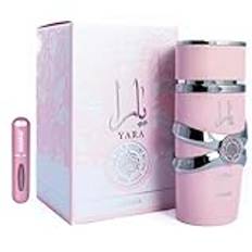 Yara Original 100 ml parfym, arabisk parfym för kvinnor, Eau da Parfum importerad från Dubai, inklusive 5 ml påfyllningsbar sprayflaska, blommig doft och söta RESAES (Yara Rosa)