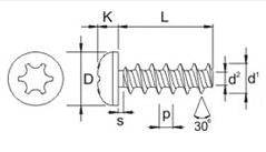 Plastskruer panhoved TX10 3,5x25 FZB el-galv. 30gr