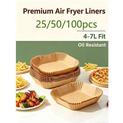 25/50/100 st rektangulärt bakplåtspapper, airfryer-liners, 6 tums airfryer-pappersmattor, ugnsmattor, kökstillbehör, non-stick bakplåtspapper för airf - Multifärgad