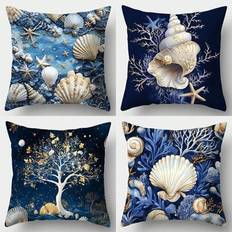 4 st soffkuddfodral set, 17,7&#34;X17,7&#34;, marint liv tryckt, heminredning, endast kuddfodral (ingen fyllning) - Multifärgad (45*45)
