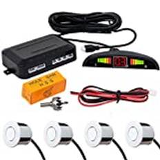 Bakre parkeringssensor kit vit MASO LED-display parkeringsassistenter dubbel CPU-säkerhet omvänd parkeringsradar sensor bil fordon med 4 sensorer larm Buzzer påminnelse säker körning