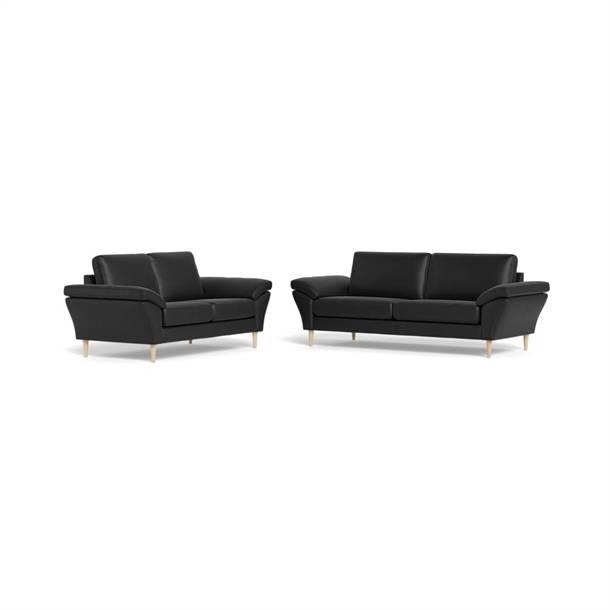 Symfoni 3+2 pers. sofasæt - Semi/spalt Sort læder - Mål: 222 x 182 cm.