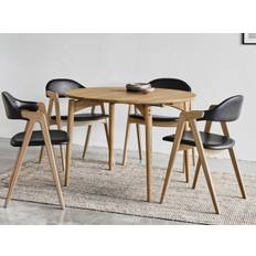 PBJ Aeris Round spisebord (Massiv træ, Oak Bianco Oil stel, Ø105 x H75 cm, inkl. 1 tillægsplade)