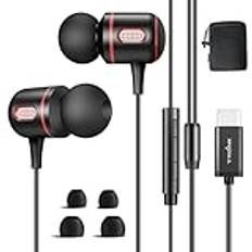 USB C-hörlurar med kabel, in-ear Type-C-hörlurar med mikrofon och volymkontroll, kompatibla med 15/16 Pro Max, Samsung Galaxy S25/S24/S23/A55, Google Pixel 9/9 Pro, Sony, Huawei, iPad