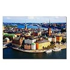 Modern stad Stockholm Sverige stadsbild affischer tygtryck målning för heminredning väggkonst bild- 50 x 70 cm utan ram