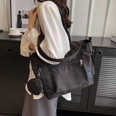 Unisex tygväska med stor kapacitet och myntbörs, 1 st., ny koreansk stil, högskolestil, skolväska för mellanstadiet, fritidsväska, axelväska i tyg, sn - Svart (En-Storlek)