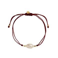 Stine A Jewelry - Baroque Pearl Berrie Armbånd Bordoux Ribbon - Forgyldt | Plaza