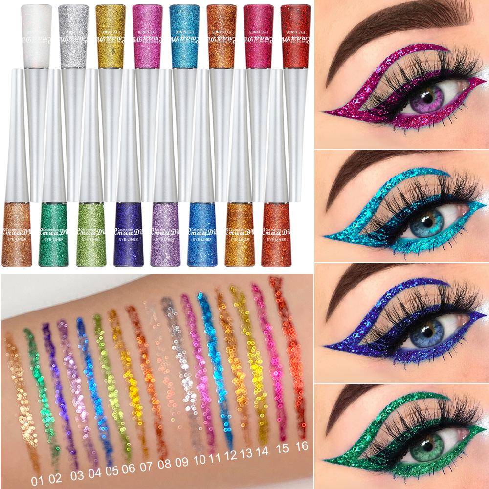16 Färger Färgstarka Paljetter Glitterpulver Flytande Eyeliner Glitter Eyeliner Metallisk Glans Vattentät Glitter Ögonskugga… Mer
