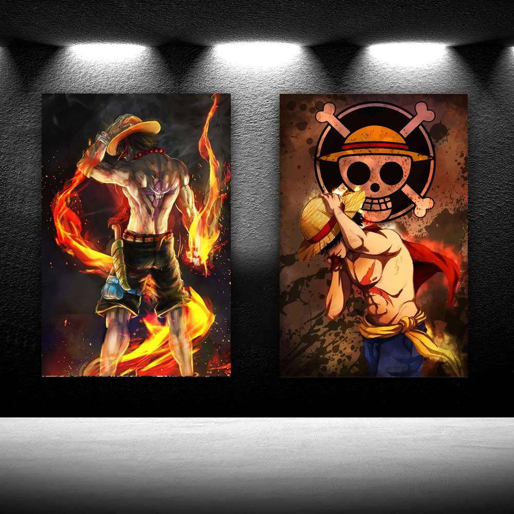 One Piece Anime Luffy affischkonst Dödskalle Väggdekorutskrifter Canvasmålning Väggbild för barnrum Japansk Manga Heminredning Ingen ram