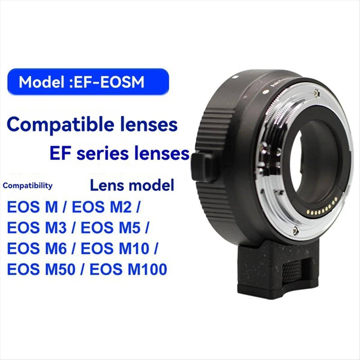Ef To Eos M Auto Focus Lens Adapter Ring, Compatible With Canon M M50 M100 M6 M5 M3 &amp; Ef/ef-s Lenses svart