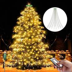 1,5/2/3 m LED-ljusslinga rund ring julgranstoppningslampa vattenfall hängande träd rinnande vattenljus julfeststämning dekoration ljusslinga för utepl (1.5M,2m,3m)