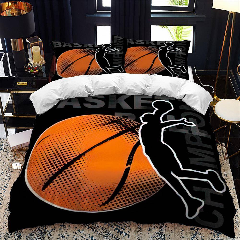Barn Basketboll Påslakanset 3D King Queen Size Coolt Sporttema För Barn Barn Tonåringar Boll Spel Polyester Sängklädesset US Full(200x230cm)