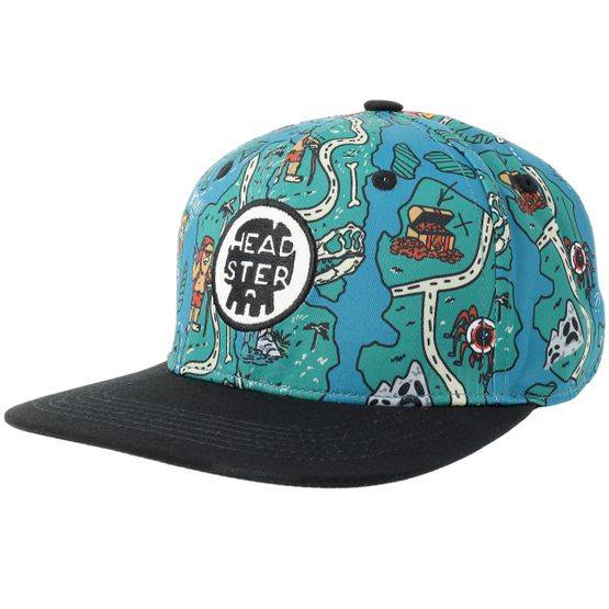 Headster - Blå snapback Keps - Kids Treasure Map Teal Steal/Black Snapback @ Hatstore