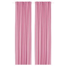 GINSTMOTT gardiner, 1 par, rosa/med veckband, 145x250 cm