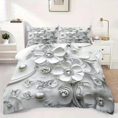 TEMU White Diamond Print Pattern Bedding 3pcs Set, Suitable For All (1 Quilt Cover + 2 Pillowcases), , Soft And Comfortable, Suitable For Bedroom, , Outdoor Adventure And Home Decoration