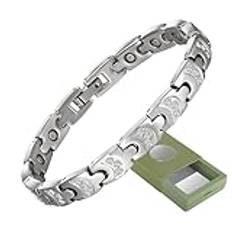 YINOX supermagnetiskt damarmband, rostfritt stål magnetarmband, dammodearmband, innehåller 15 NdFeB-magneter och högkvalitativ presentförpackning (21 cm) (silver)
