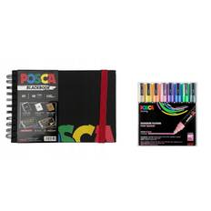 Posca - A5 BlackBook & PC5M - Medium Tip Pen - Pastel colors 8 pc