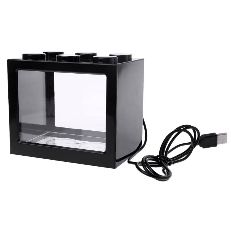 Usb mini aquarium fish tank med led-lampa betta fish fighting cylinder - Svart