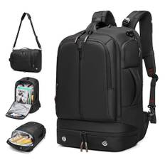 Sea choice Handbagage-ryggsäck, reseryggsäck för kvinnor och män, vattentåligt bagage, dagväska, affärer, laptop-resväska, ryggsäckar med skofack, stöldskyddsficka, Svart