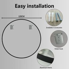 Koniseur rundt spejl med sort Aluminiums ramme (Variant: Ø 120 cm)