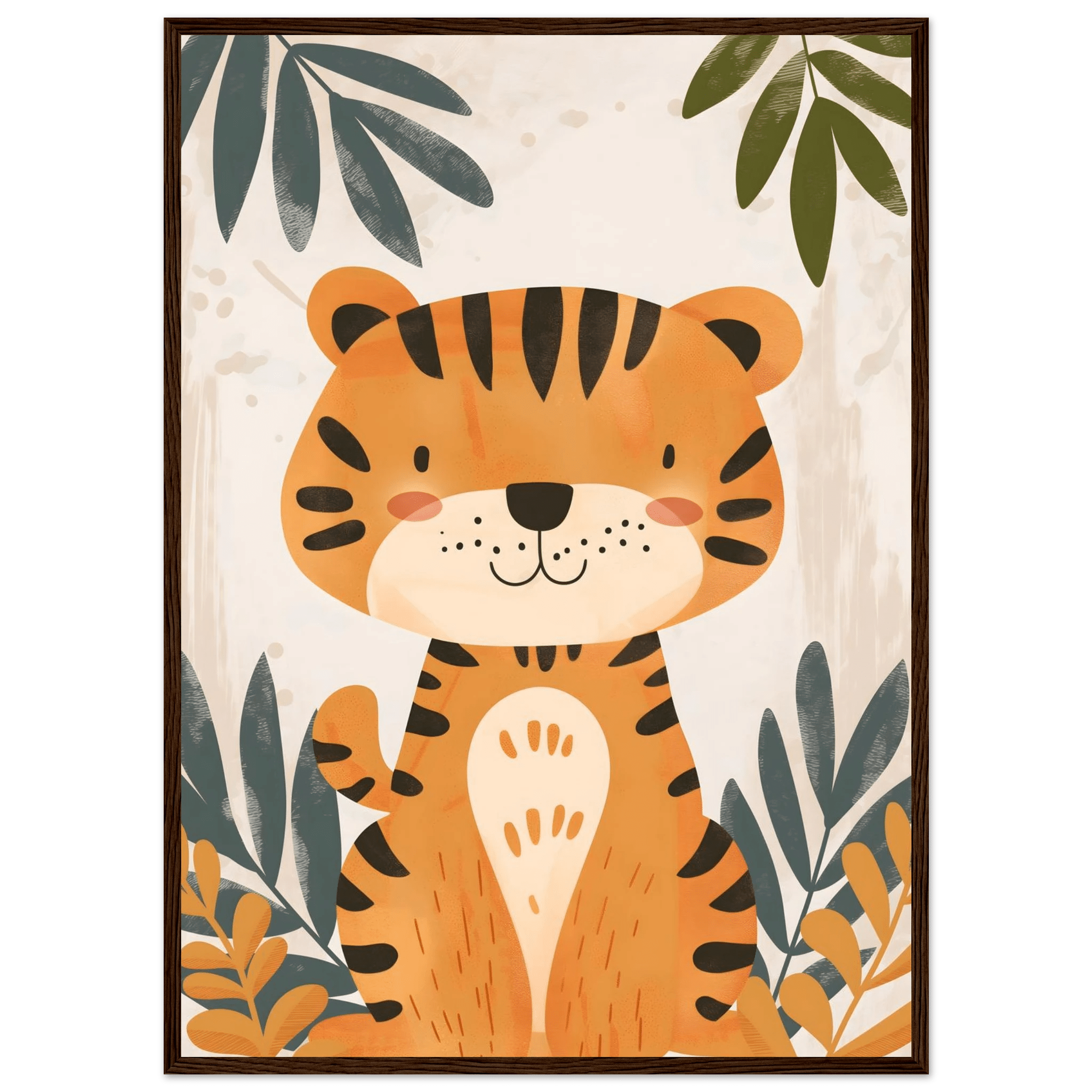 Tigerposter-50x70 cm / 20x28″ / Med ram / Mörkt trä