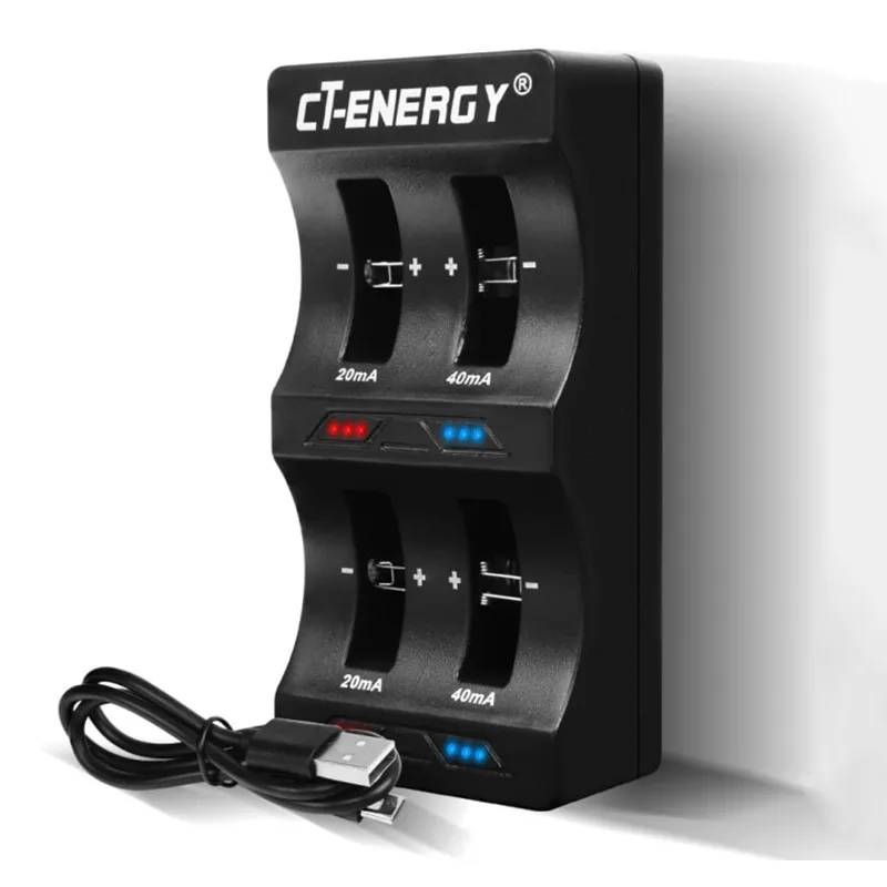 For LIR2032/2025/2016/1632/1620/2477/2430/2440/2450 4 Slot Button Battery Charger 3.6V & USB Interface