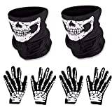 O-Kinee Halloween skalle ansiktsmask och skelett handskar, 2 set halloween skelett mask handskar för vuxna karneval dans kostym party dekoration cosplay
