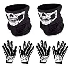 O-Kinee Halloween kostym skalle ansiktsmask och skelett handskar, 2 set halloween skelett mask handskar för vuxna halloween karneval dans kostym party dekoration cosplay