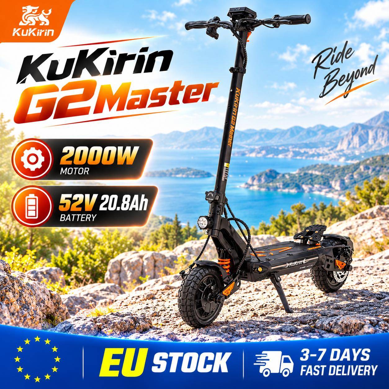 Kukirin G2 Master Elsparkcykel 52V20.8Ah Batteri 2000W Motor 60KM/H MAX Hastighet 10-tums Hjul Vuxen Hopfällbar Elektrisk Sparkcykel