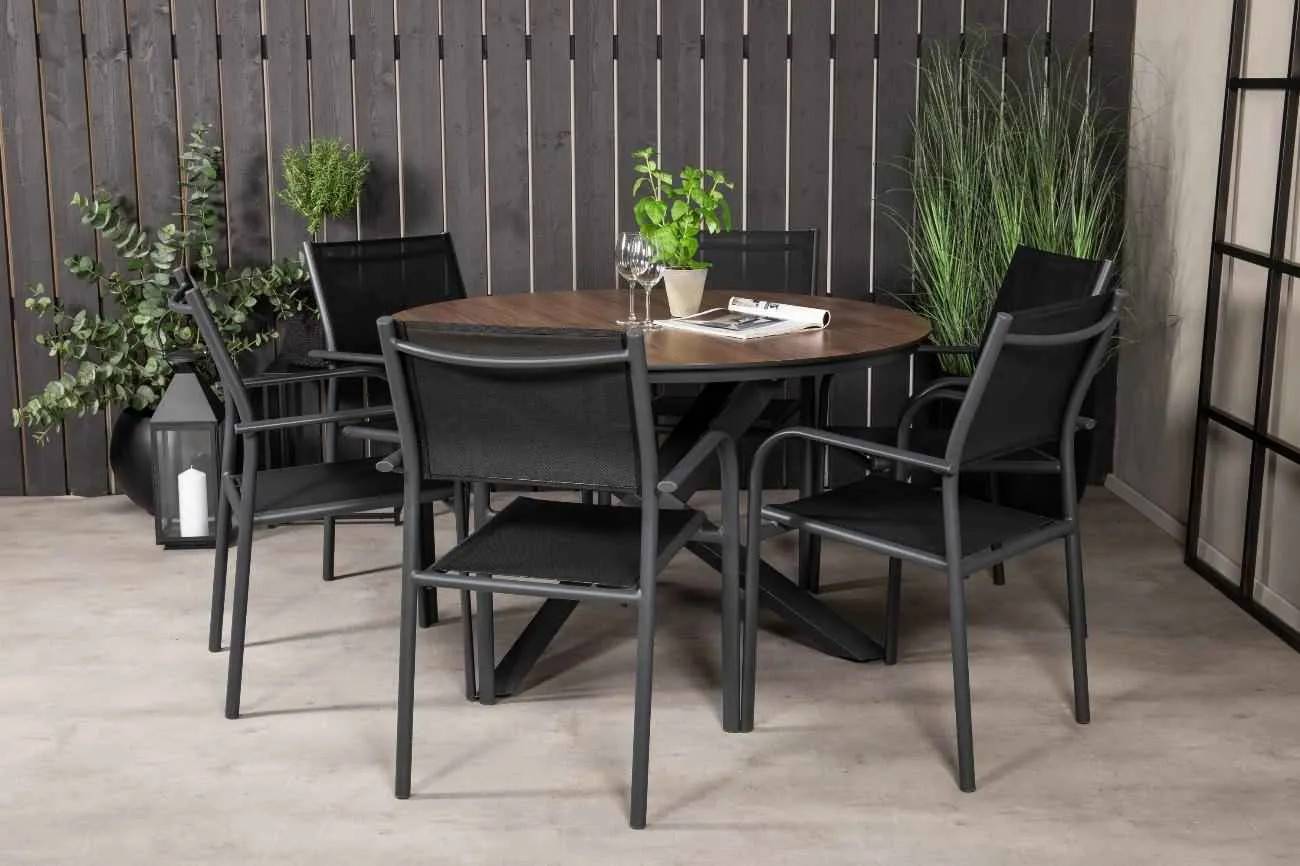Llama & Santorini - ø140 cm med 6 stolar - Matgrupper utomhus - svart brun