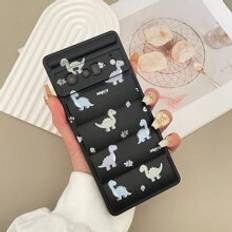 1pc Sandblasted Black Down Jacket Style Tpu Phone Case With Cartoon Dinosaur Printed Pattern, Suitable For Pixel8pro Phone