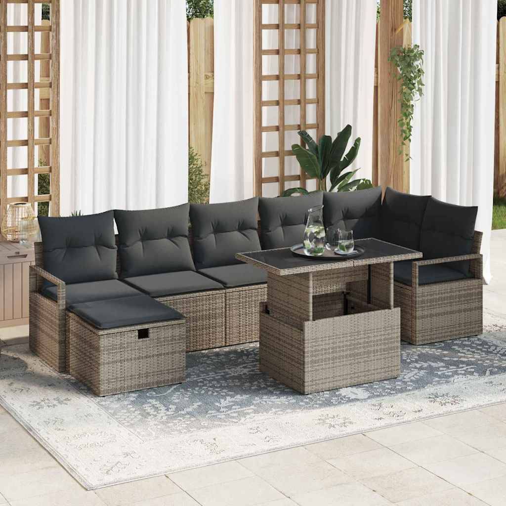 vidaXL Trädgårdsoffset med kudde med lagring 8 pcs Grå Poly rattan