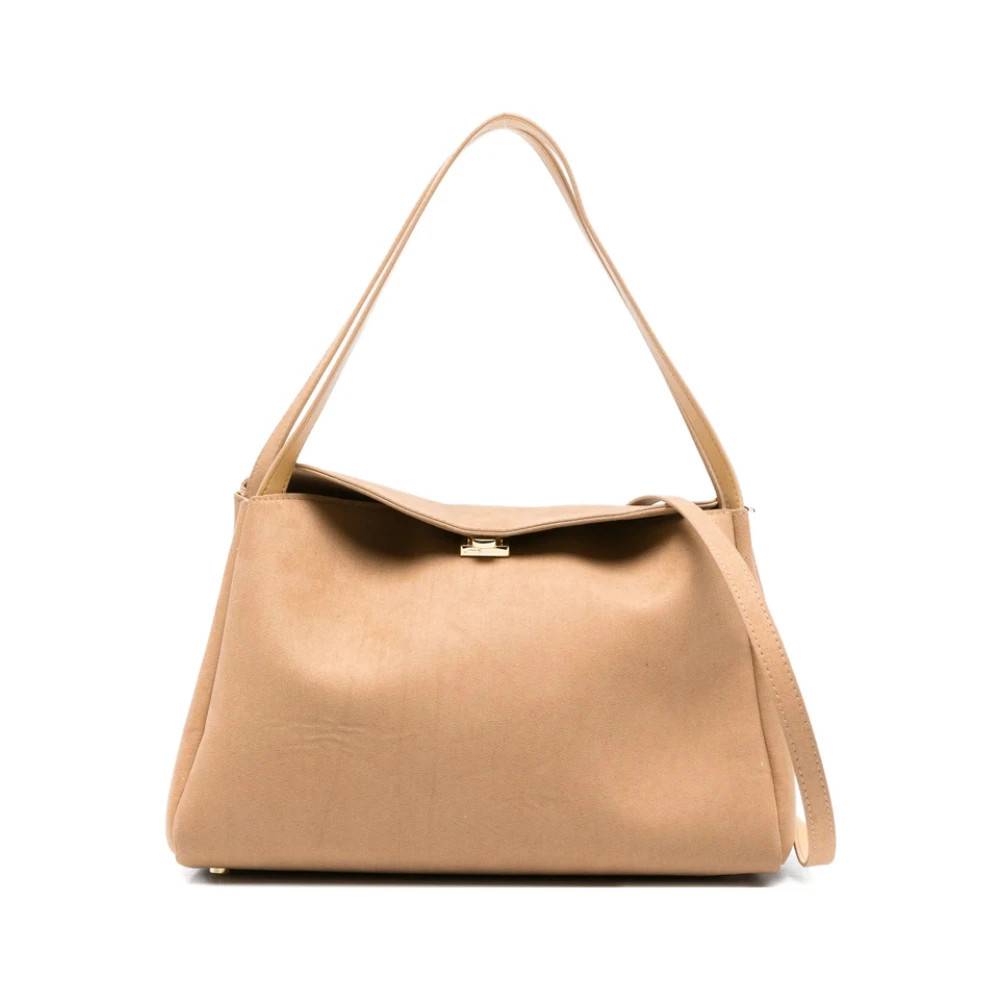 THEMOIRè Brun Top Håndtag Fold-Over Flap Taske - Tasker - Dame - Brun - ONE SIZE - Bomuld