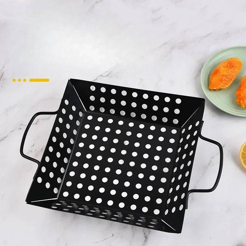 Kolstål Utomhus Grillbricka Rostfritt Stål Fyrkantig Grill Avrinningspanna Grönsaksgrillkorg Grillplatta Fyrkantig Stansad Skiva